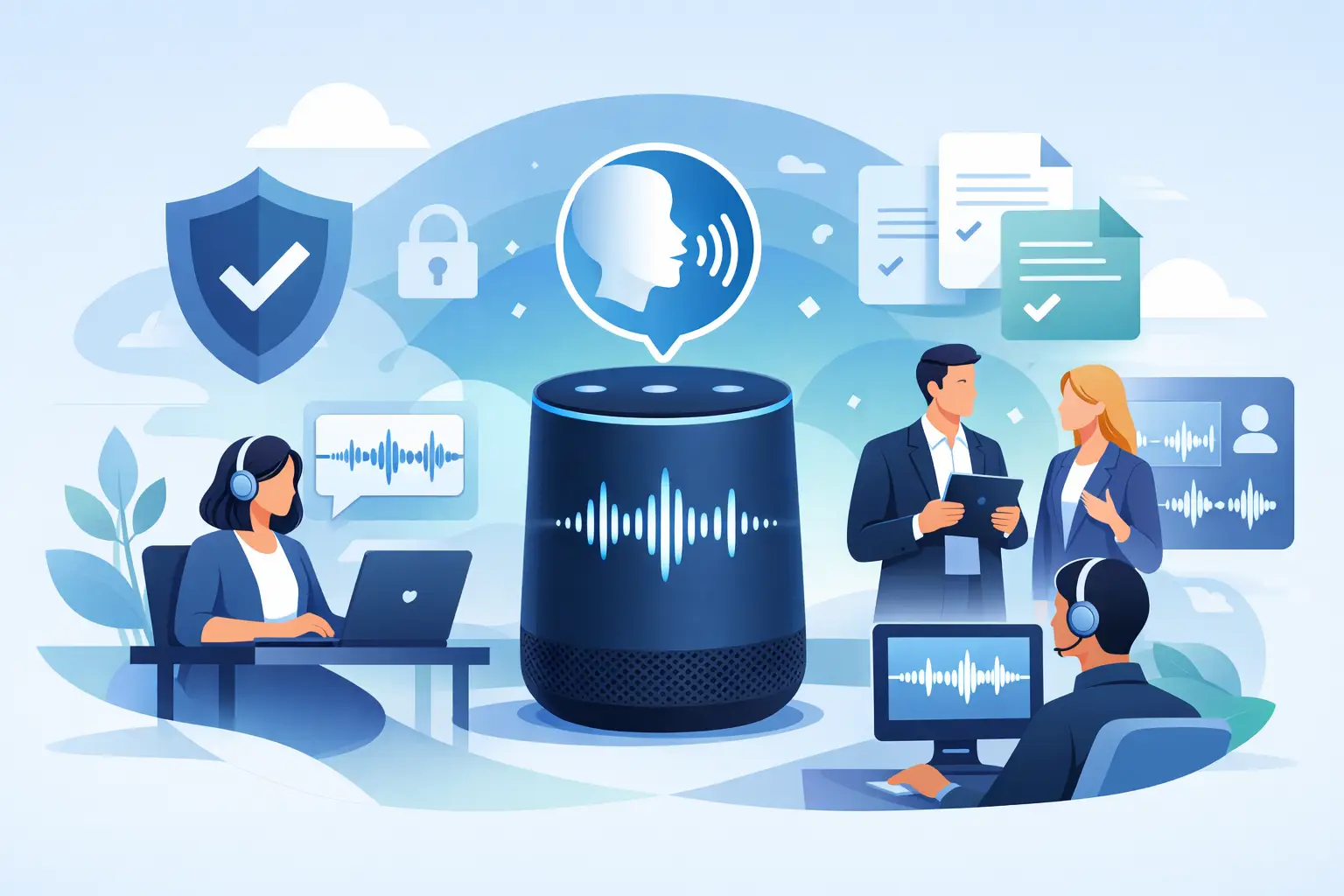 Business phone with voice waveform and compliance checklist representing voice AI compliance for phone automation teams